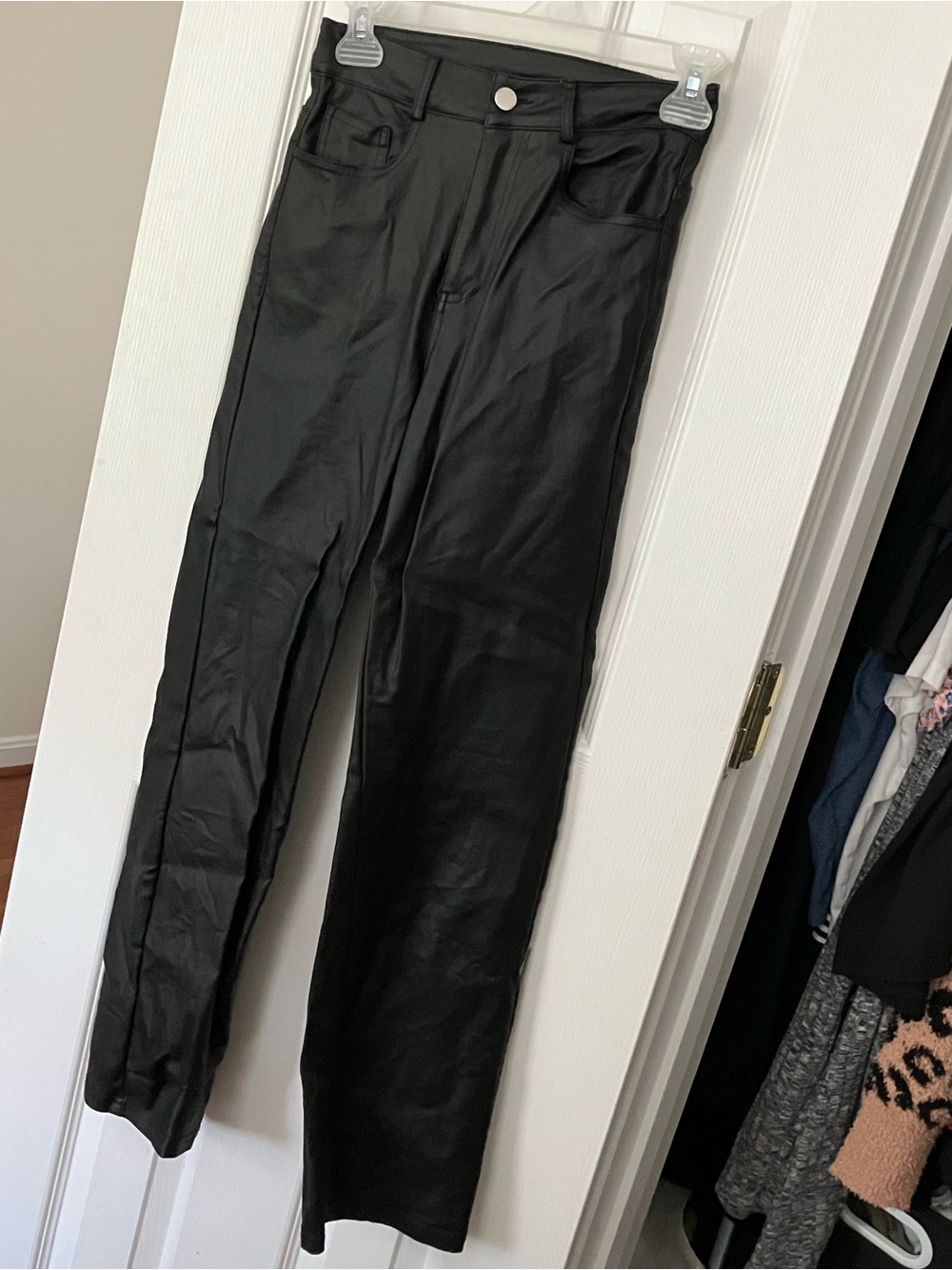 Amazon Black Faux Leather Straight Pants